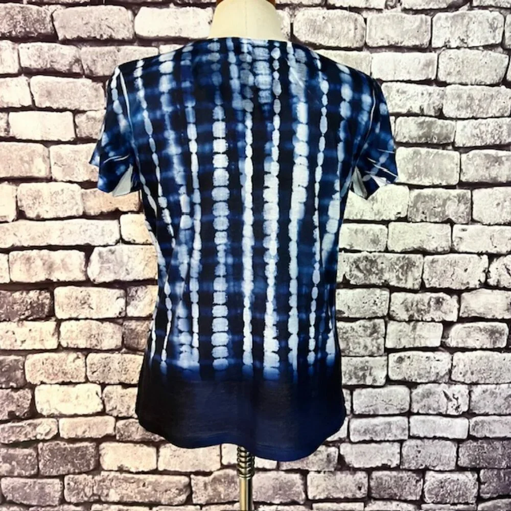 Chico's Blue & White Short Sleeve Blouse Size M